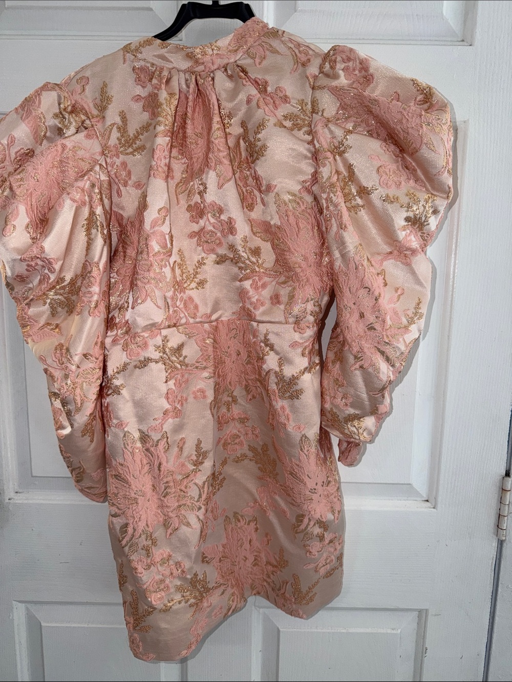 River Island Pink and Gold Brocade Puff-Sleeve Mini Dress
